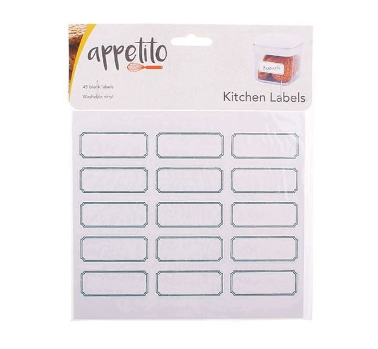 Appetito blank kitchen labels, shown on their retail sheet