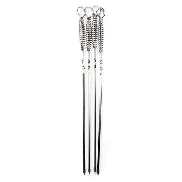 RSVP Endurance spring skewer set, four long stainless steel skewers with coiled ends
