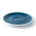 Acme Evo medium saucer in deep teal blue with a white edge