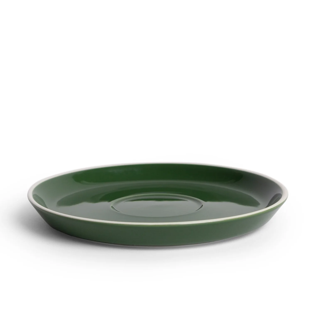 Acme Evo Roman saucer in Kawakawa green with a pale rim, 15cm