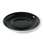 ACME latte saucer in black with a white rim