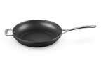 Le Creuset TNS deep frying pan in black non-stick with a long handle and a small helper handle