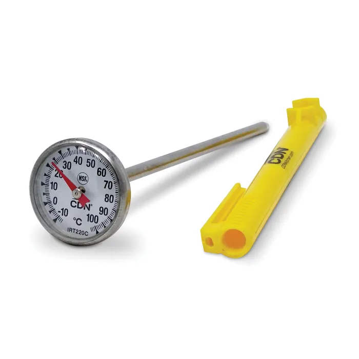 CDN ProAccurate cooking thermometer with a round dial and a yellow probe cover