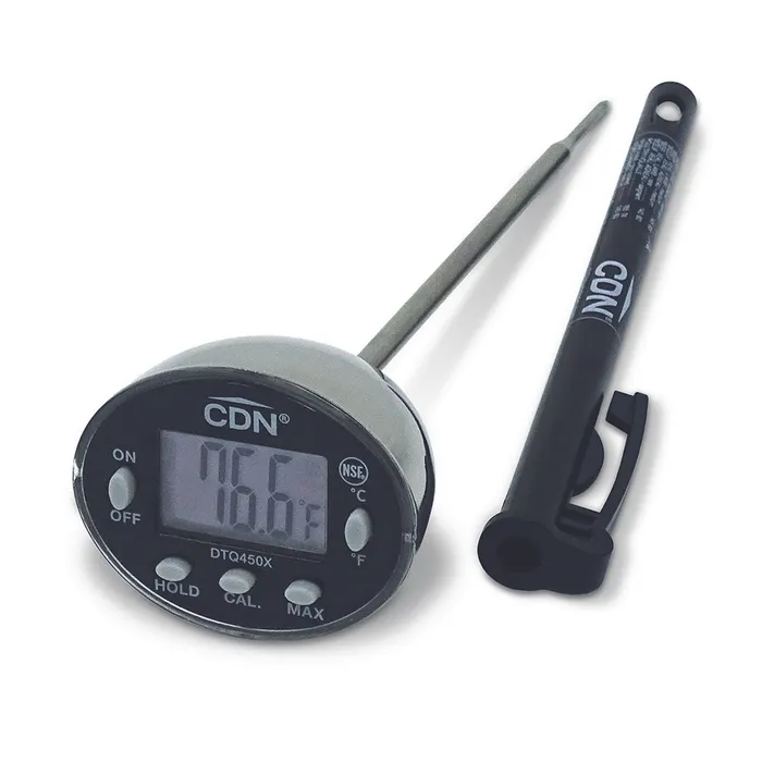 CDN ProAccurate digital thermometer with a thin probe tip and a pocket clip cover