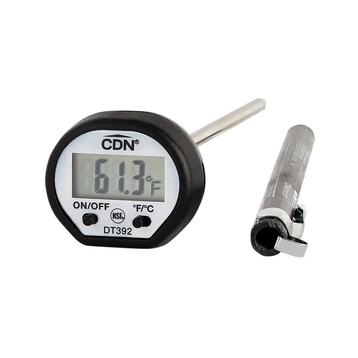 CDN ProAccurate digital thermometer with a black case, an LCD display, a steel probe and a cover