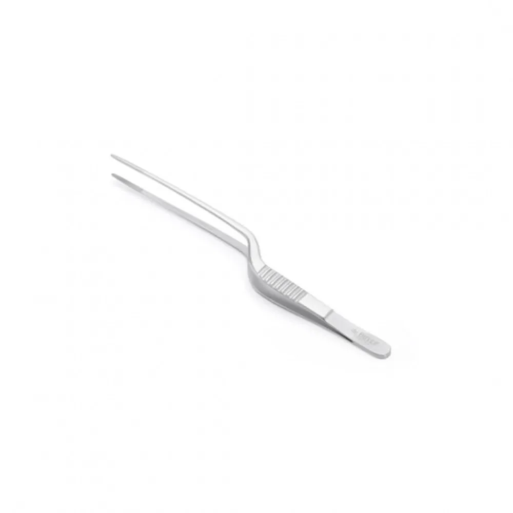 De Buyer cranked plating tweezer in stainless steel with fine fork-like tips