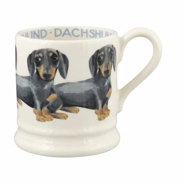 Emma Bridgewater Black & Tan Dachshund half pint mug with illustrated dachshunds