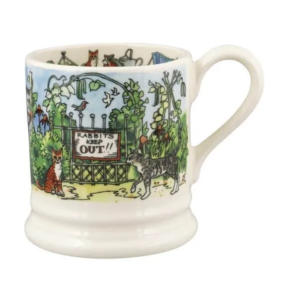 Emma Bridgewater half pint mug with an In The Garden design of a fox, rabbits and Rabbits Keep Out sign