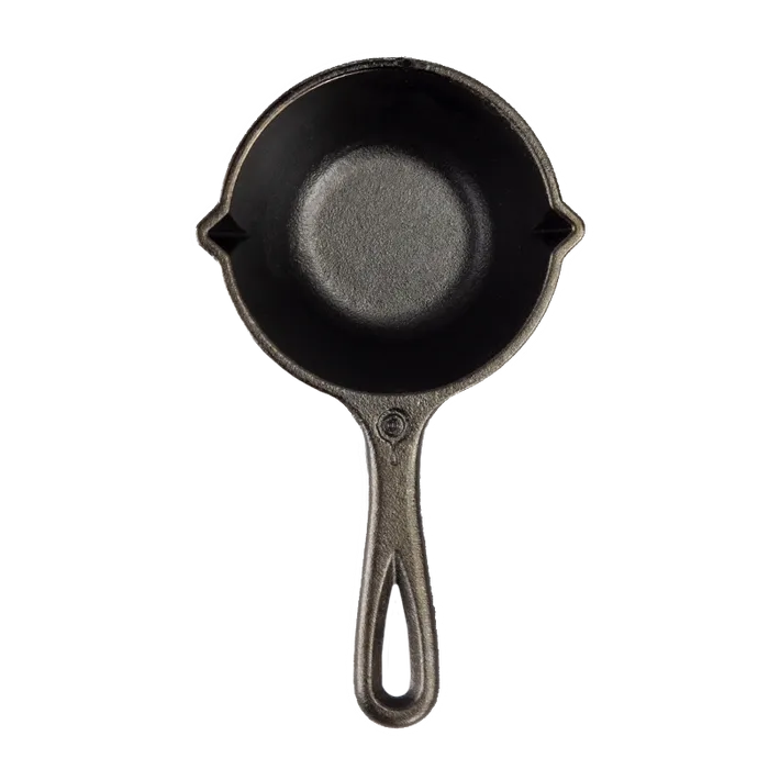Lodge cast iron melting pot with a long handle and two pouring spouts