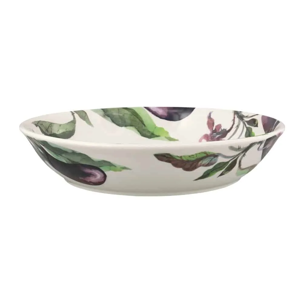 Emma Bridgewater pasta bowl with a Vegetable Garden design of aubergines and flowers