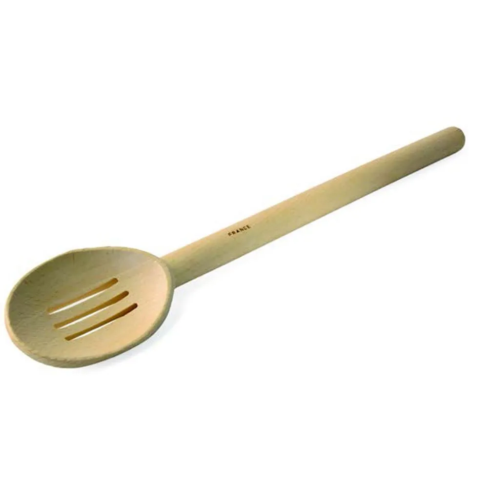 French Woodware giant slotted wooden spoon in pale beechwood