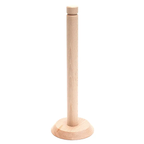 Dishy paper towel holder in natural beechwood with a round base and a tall upright pole