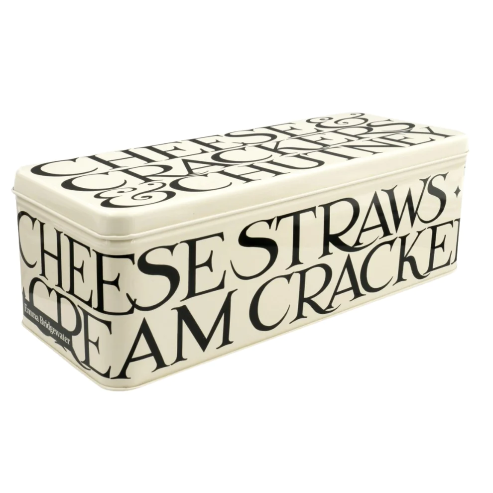 Emma Bridgewater Black Toast Cheese & Crackers tin with black lettering on cream