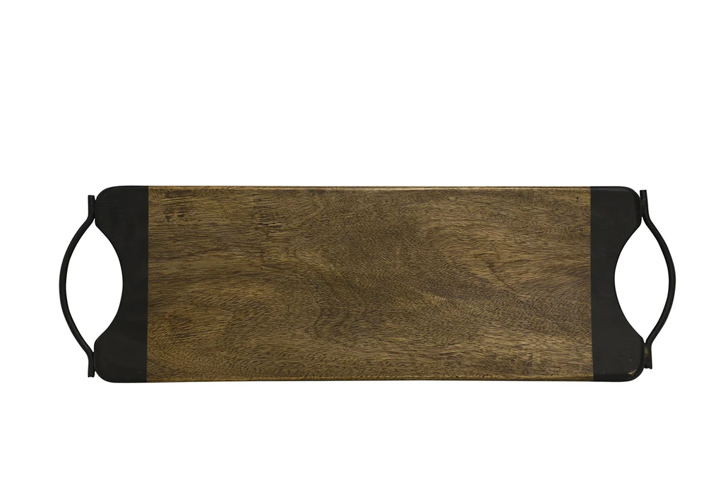 Maytime rectangular board in dark mango wood with black metal handles