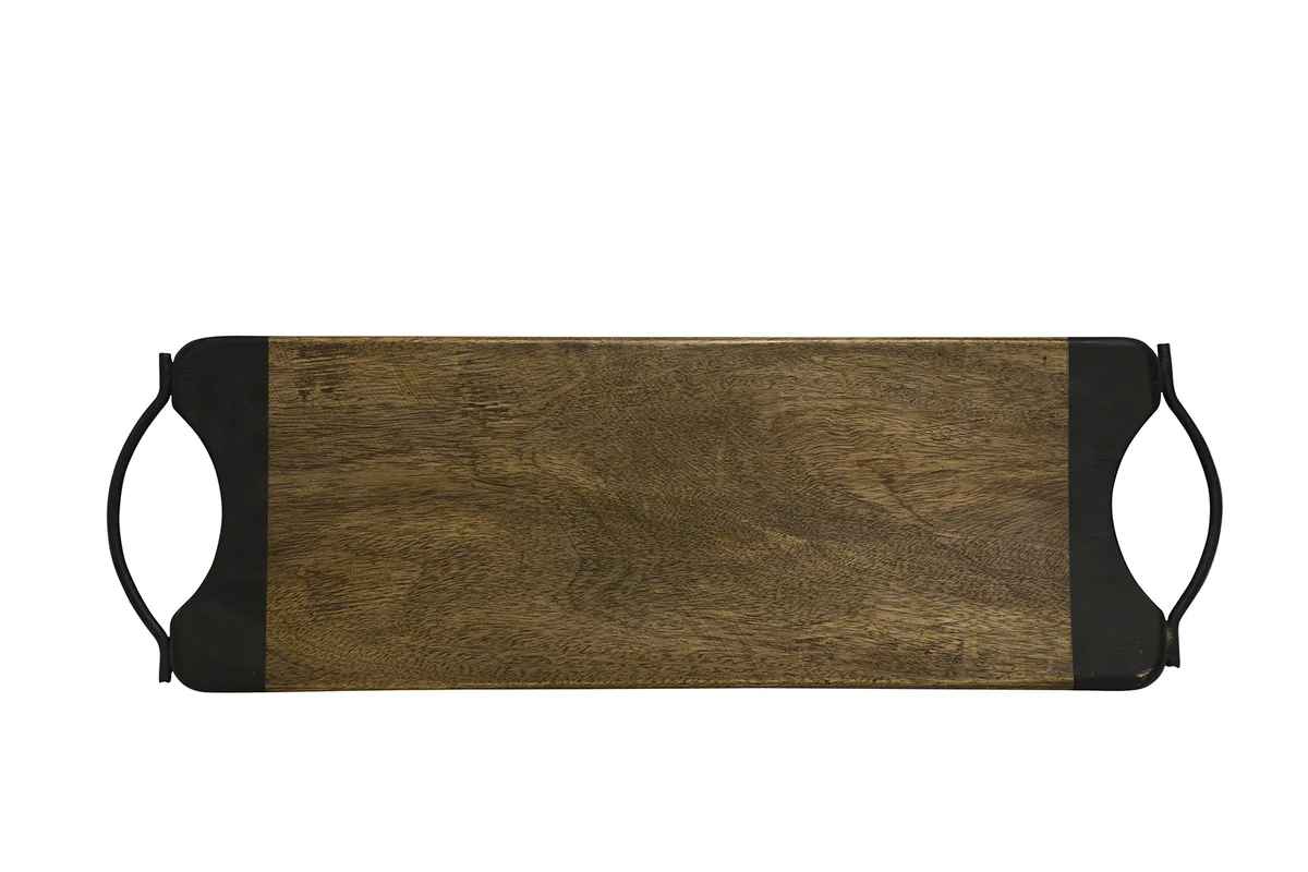 Maytime rectangular board in dark mango wood with black metal handles