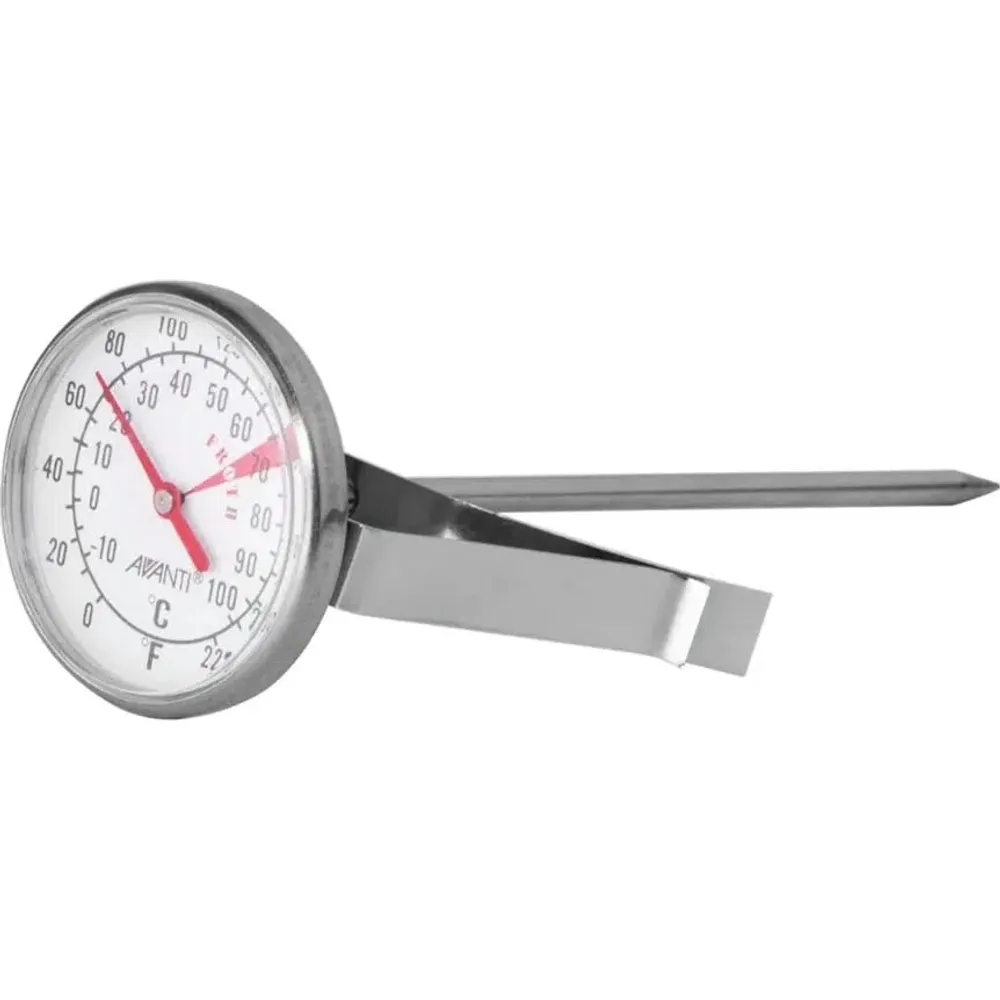 Avanti Tempwiz frothing thermometer with a round dial and a clip
