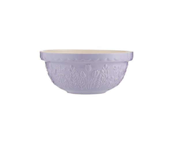 Mason Cash In The Meadow Tulip mixing bowl in lilac with an embossed wildflower design