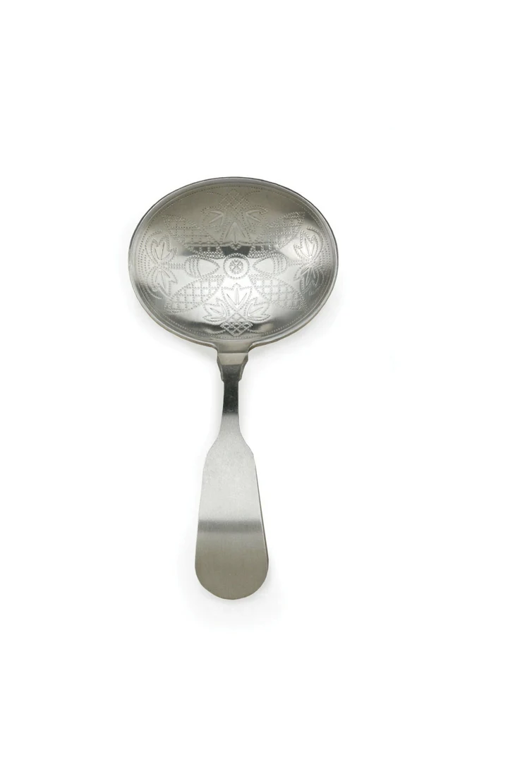 RSVP oval tea caddy scoop in ornate stainless steel