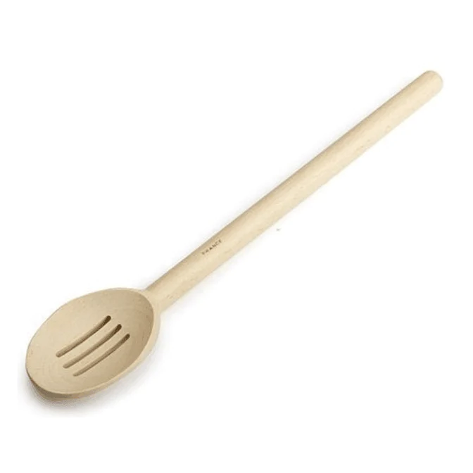 French Woodware slotted spoon, 30cm, in pale beechwood