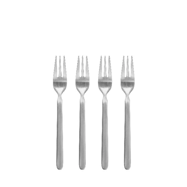 Stellar cake forks, a set of four stainless steel forks with notched tines