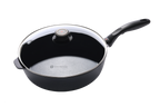 Swiss Diamond 28cm saute pan in black non-stick with a glass lid and a long handle