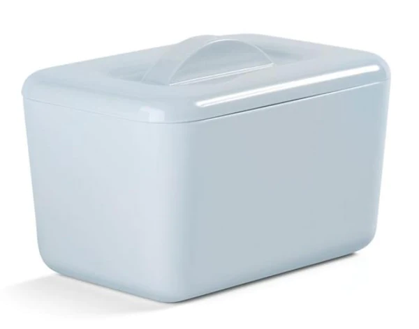 Zeal butter box in pale blue with a domed lid and a handle
