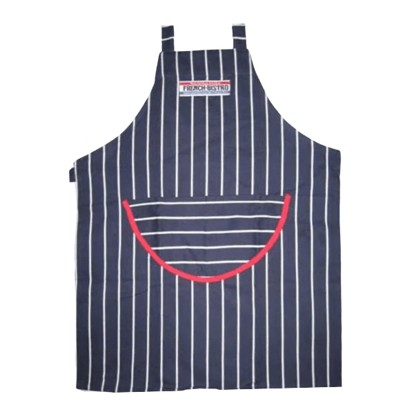 HotHouse French Bistro apron in navy stripe with a red-trimmed pocket