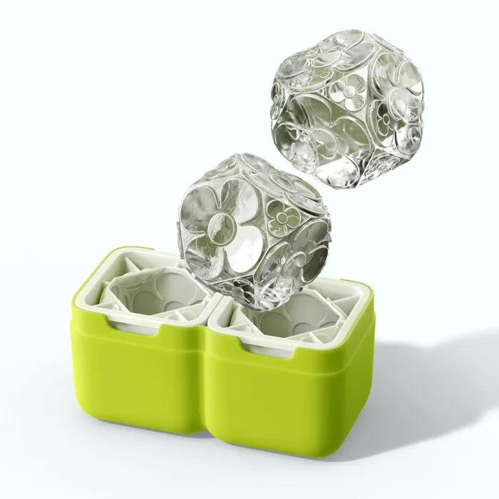 Zoku Deco ice mould, two faceted crystal-effect ice balls in a green tray