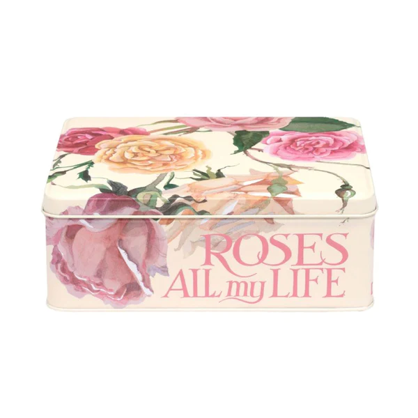 Emma Bridgewater Roses All My Life deep rectangular tin with a pink rose pattern