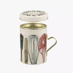 Emma Bridgewater Get Baking sugar and flour shaker tin with an illustrated baking tools pattern