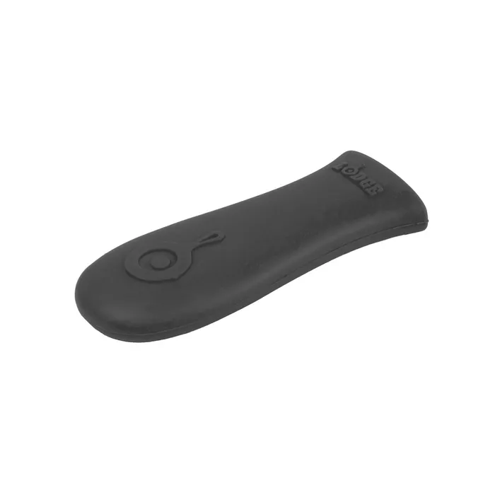 Lodge silicone hot handle holder in black, embossed with the Lodge logo