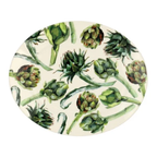 Emma Bridgewater medium oval platter with a Vegetable Garden design of green artichokes on a cream background