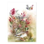 Telene Ninfea linen tea towel with a painted duck and floral waterlife scene