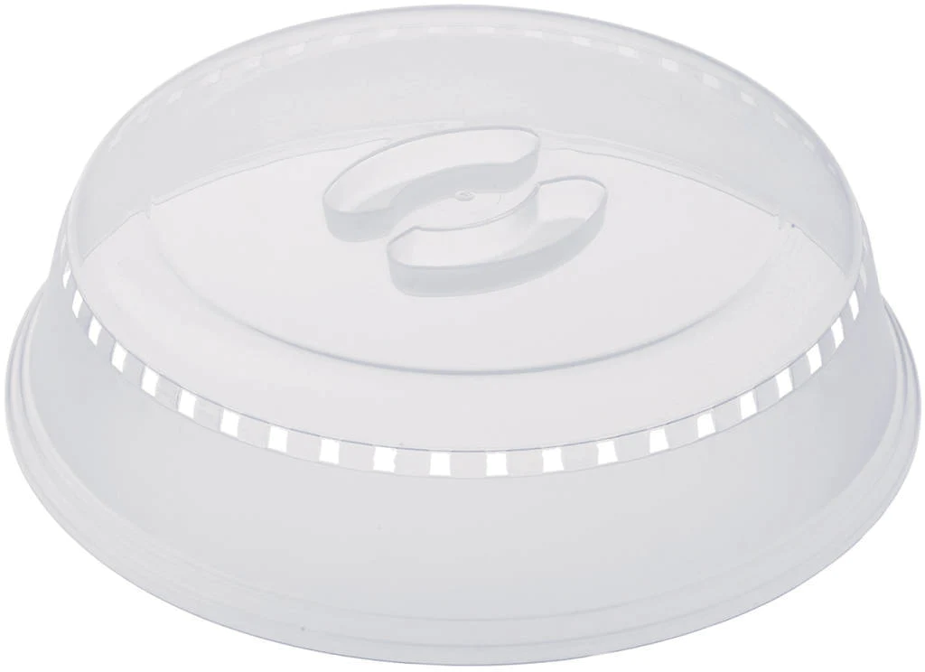 Progressive microwave food cover, a clear vented dome with a handle