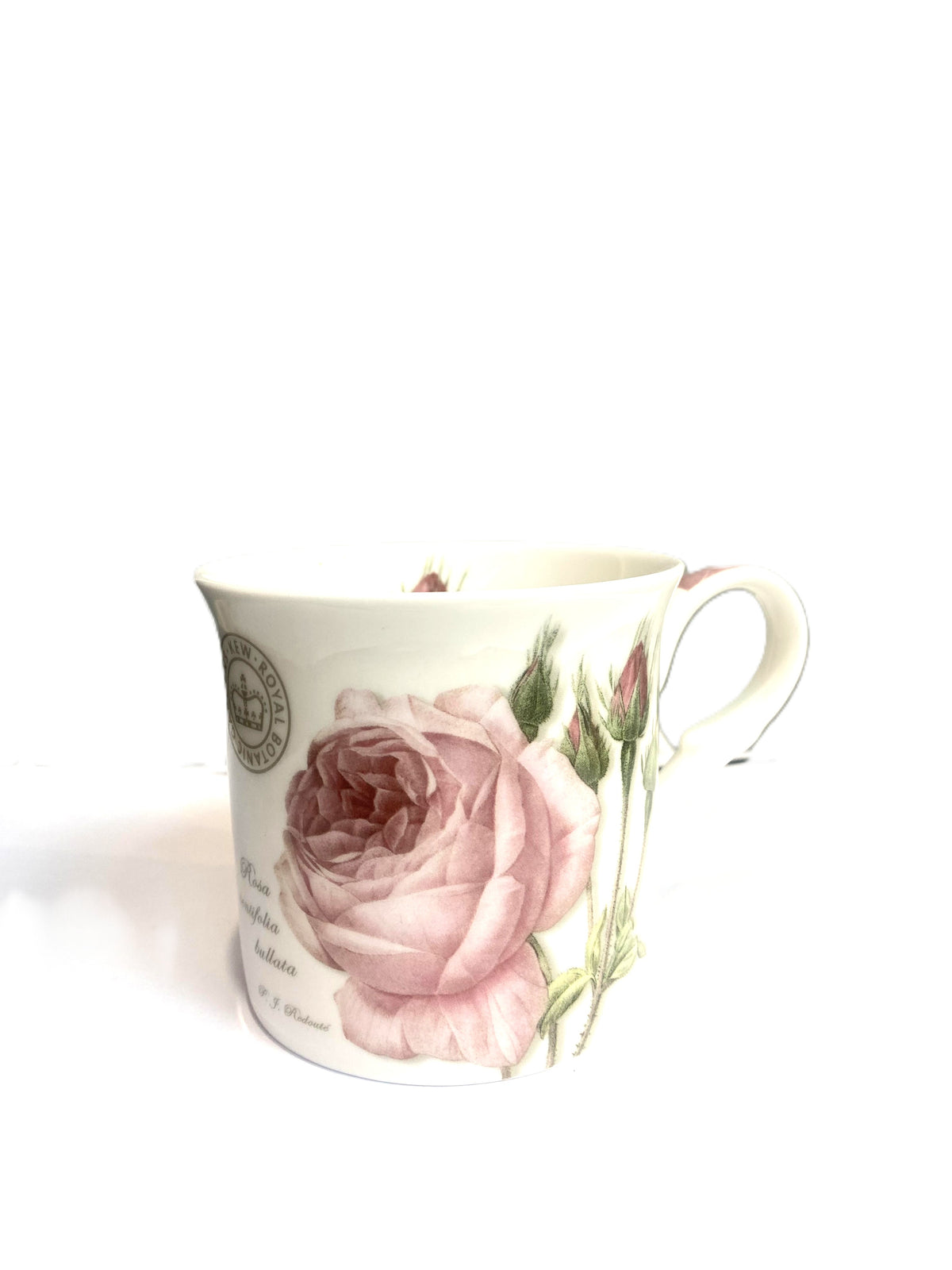 Heritage Palace mug in bone china with a pink rose design and a small crest