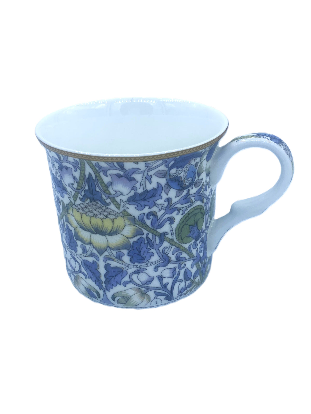 Heritage Palace mug in bone china with a blue William Morris style Lodden pattern
