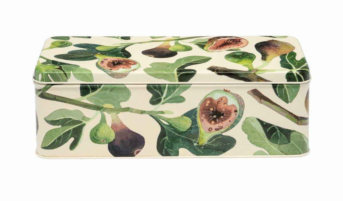 Emma Bridgewater deep rectangular tin with a Fig design of figs and green leaves