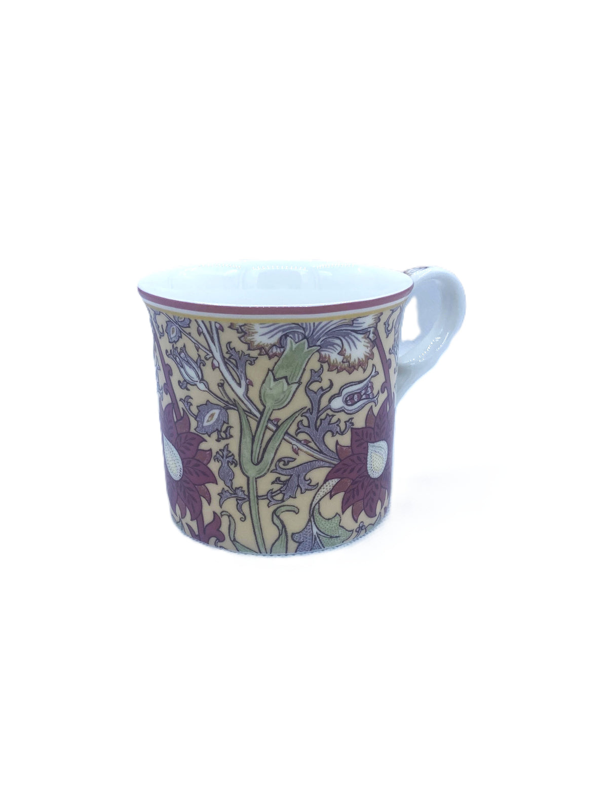 Heritage Palace mug with a William Morris style floral pattern in purple, red and gold