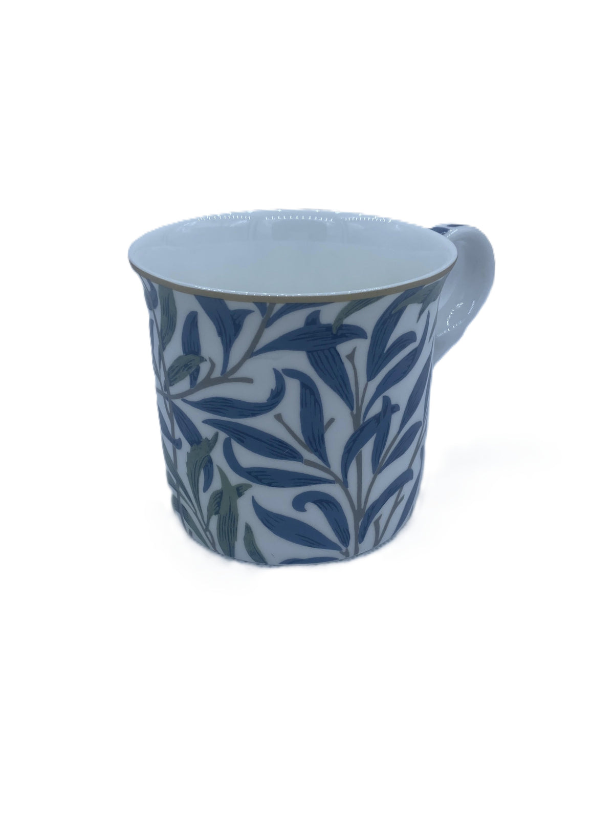 Heritage Palace mug in bone china with a Willow Bough pattern of blue leaves