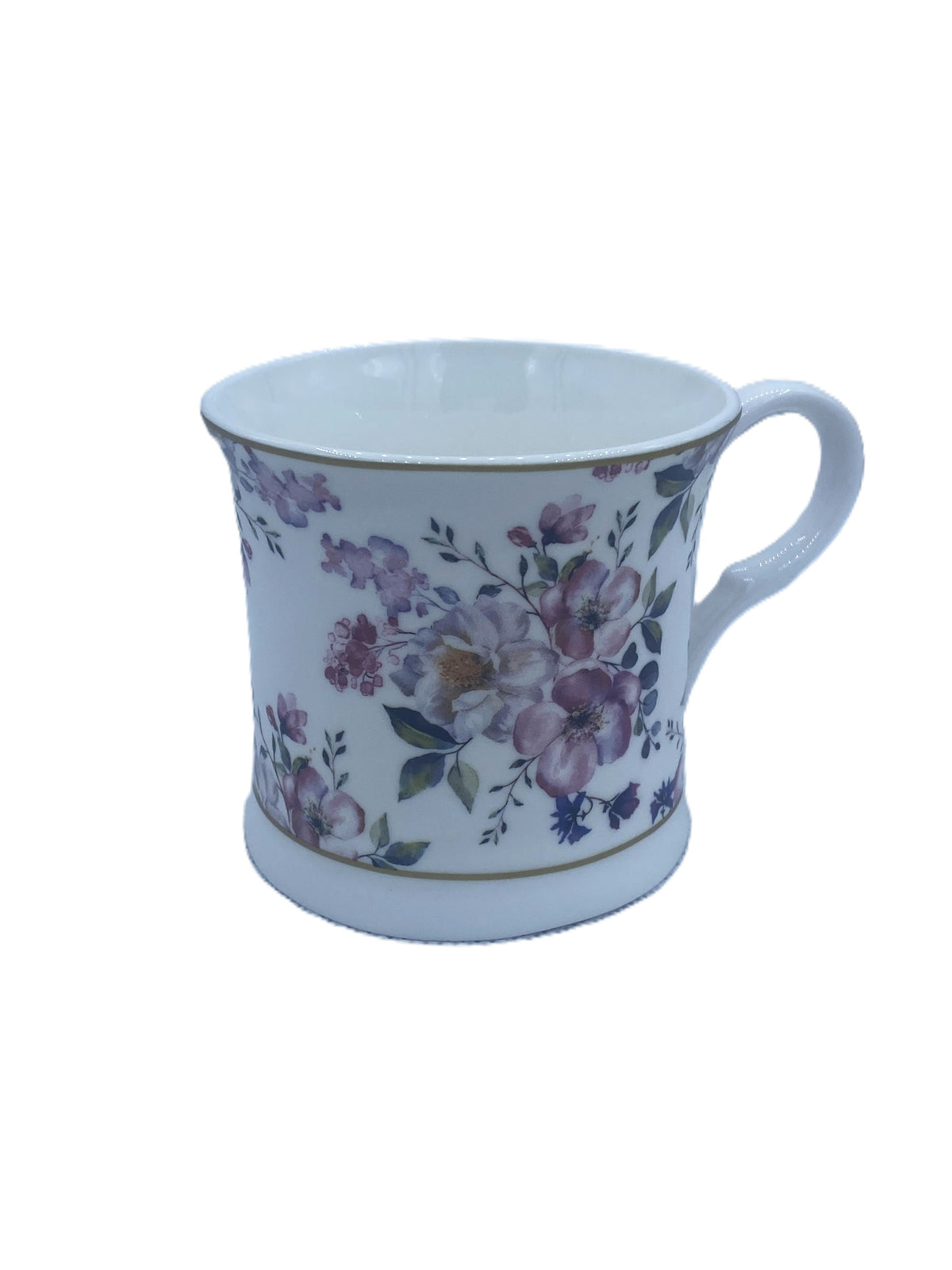 Heritage Palace mug with a Gainsborough pattern of pink and lilac flowers on white