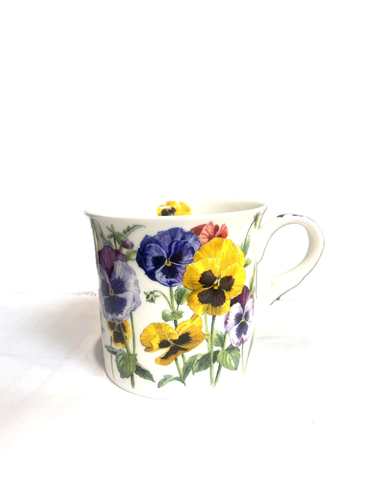 Heritage Princess mug in bone china with a Pansy design of yellow, purple and orange flowers