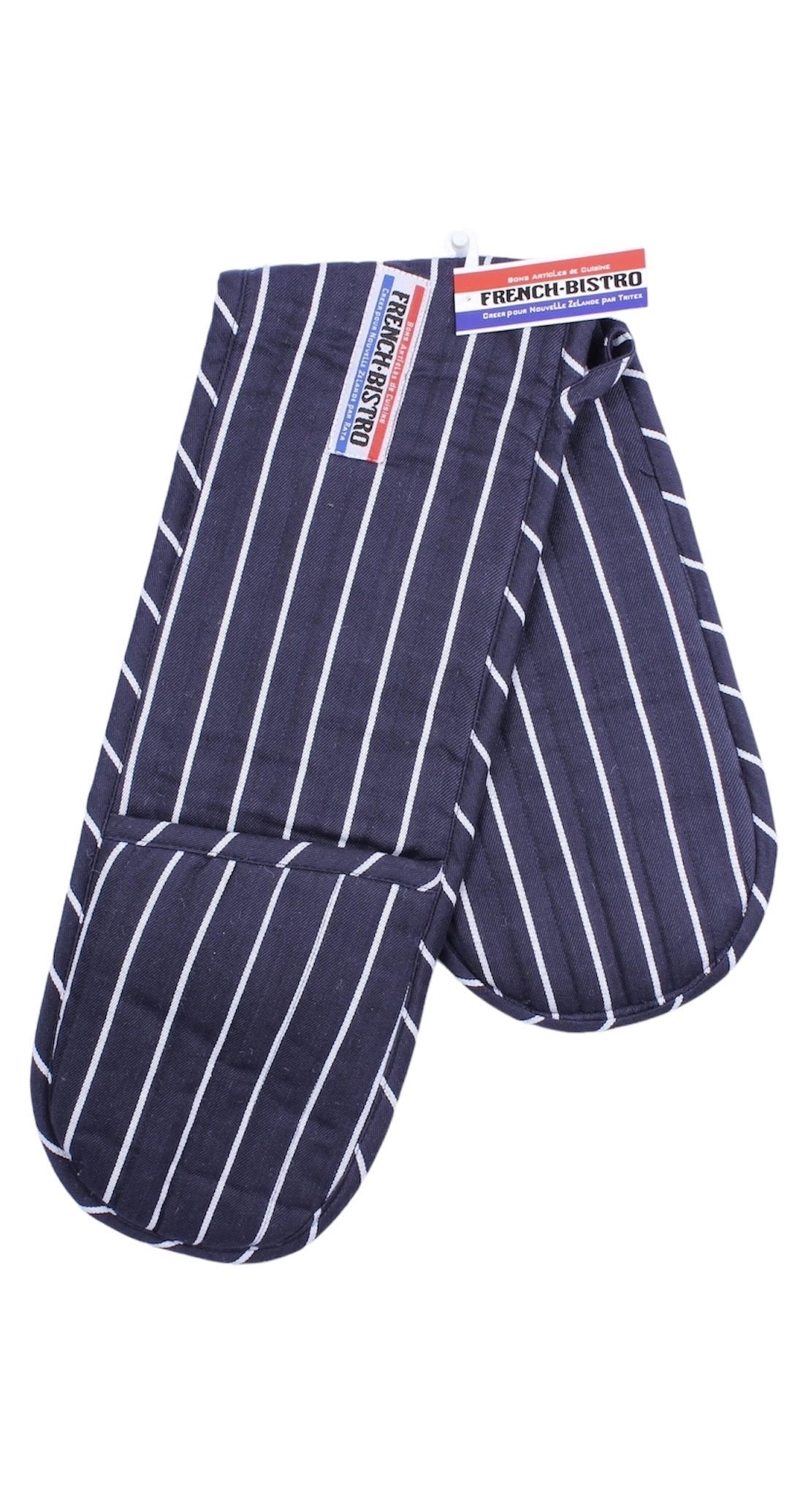 HotHouse French Bistro double oven mitt in navy stripe
