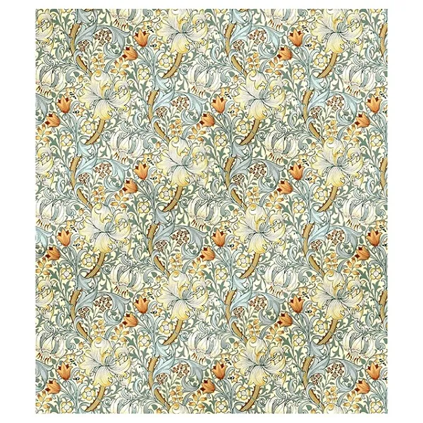 Nawrap dishcloth with a William Morris style golden lily pattern in blue, gold and orange