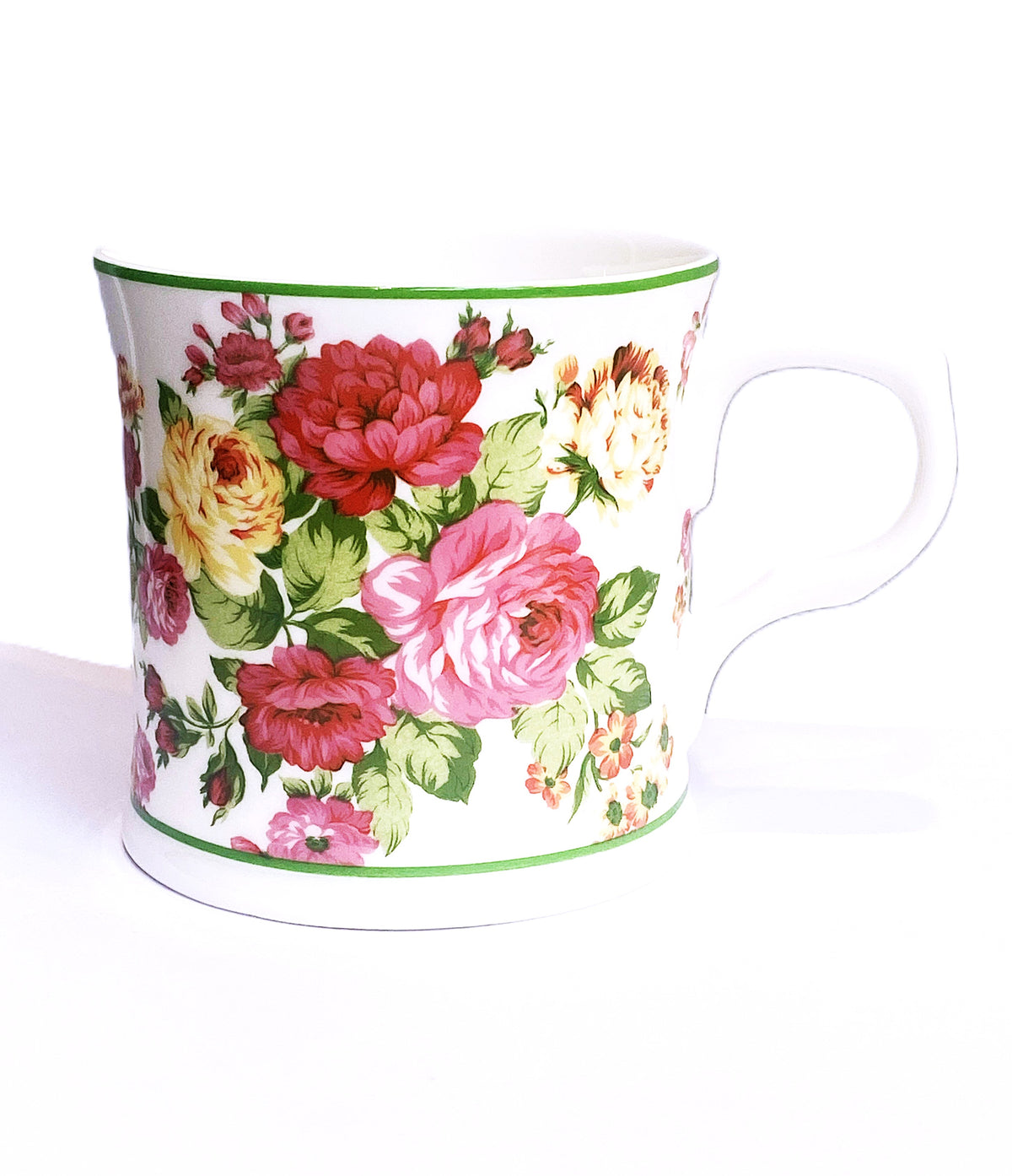 Heritage Cambridge mug with a pink and yellow rose bouquet pattern