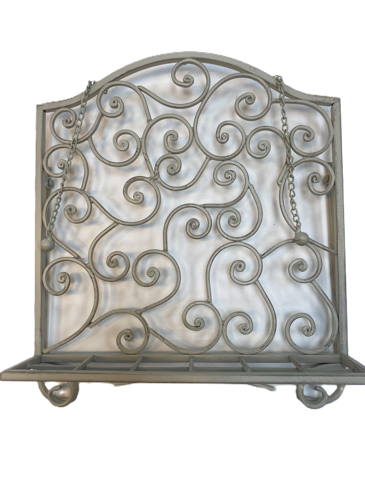 r.a.burt recipe book holder in cream with an ornate scrollwork back and a shelf, 35x35cm