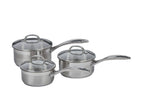 Swiss Diamond Premium Steel three piece saucepan set in stainless steel with glass lids