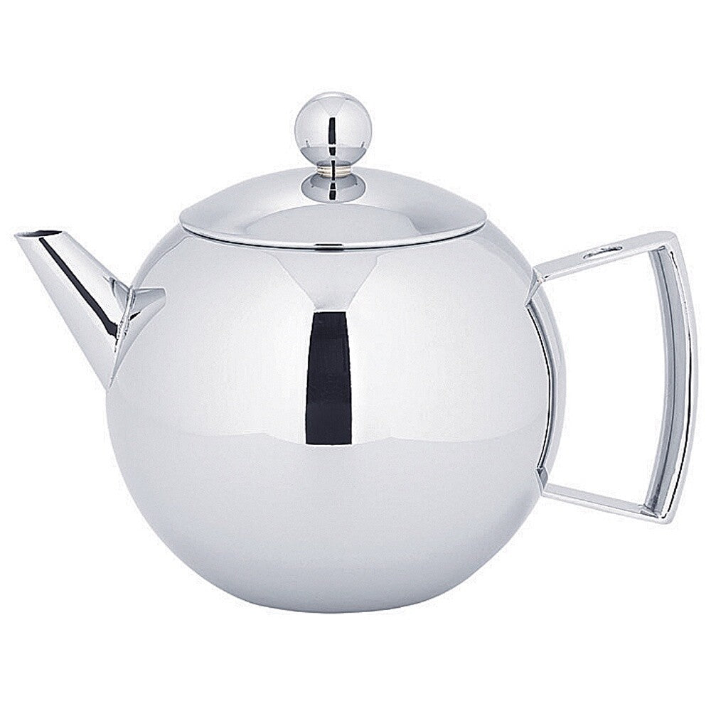 Avanti Mondo stainless steel teapot with a round body and a black handle