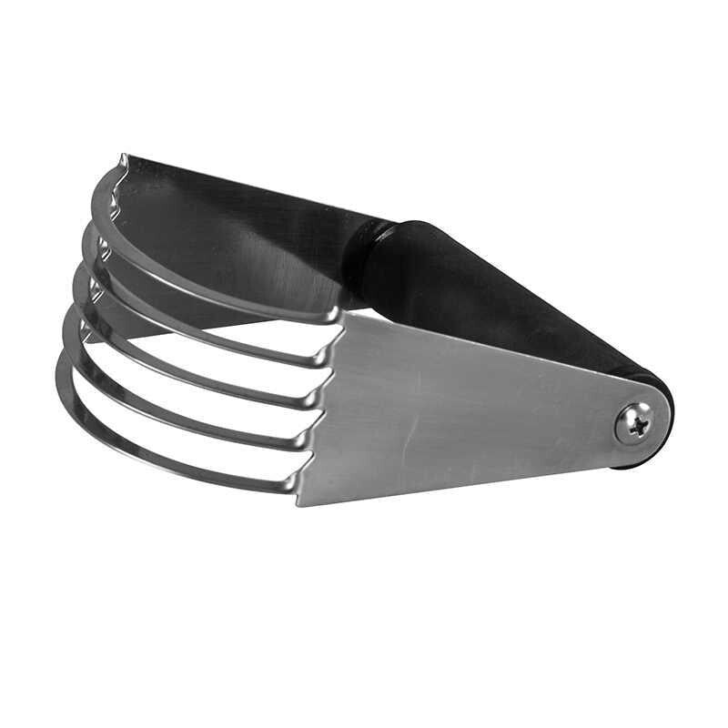 Avanti stainless steel pastry blender with curved blades and a black handle